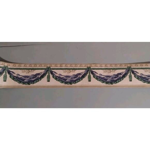 Village Wall Border - Roman Swag - Tassels Rope - 16.5 FT - Green Blue Beige - Picture 2 of 4